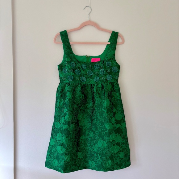 New Lily Pulitzer Kelly Green Bellami Embellished Floral Dress - Picture 3 of 3